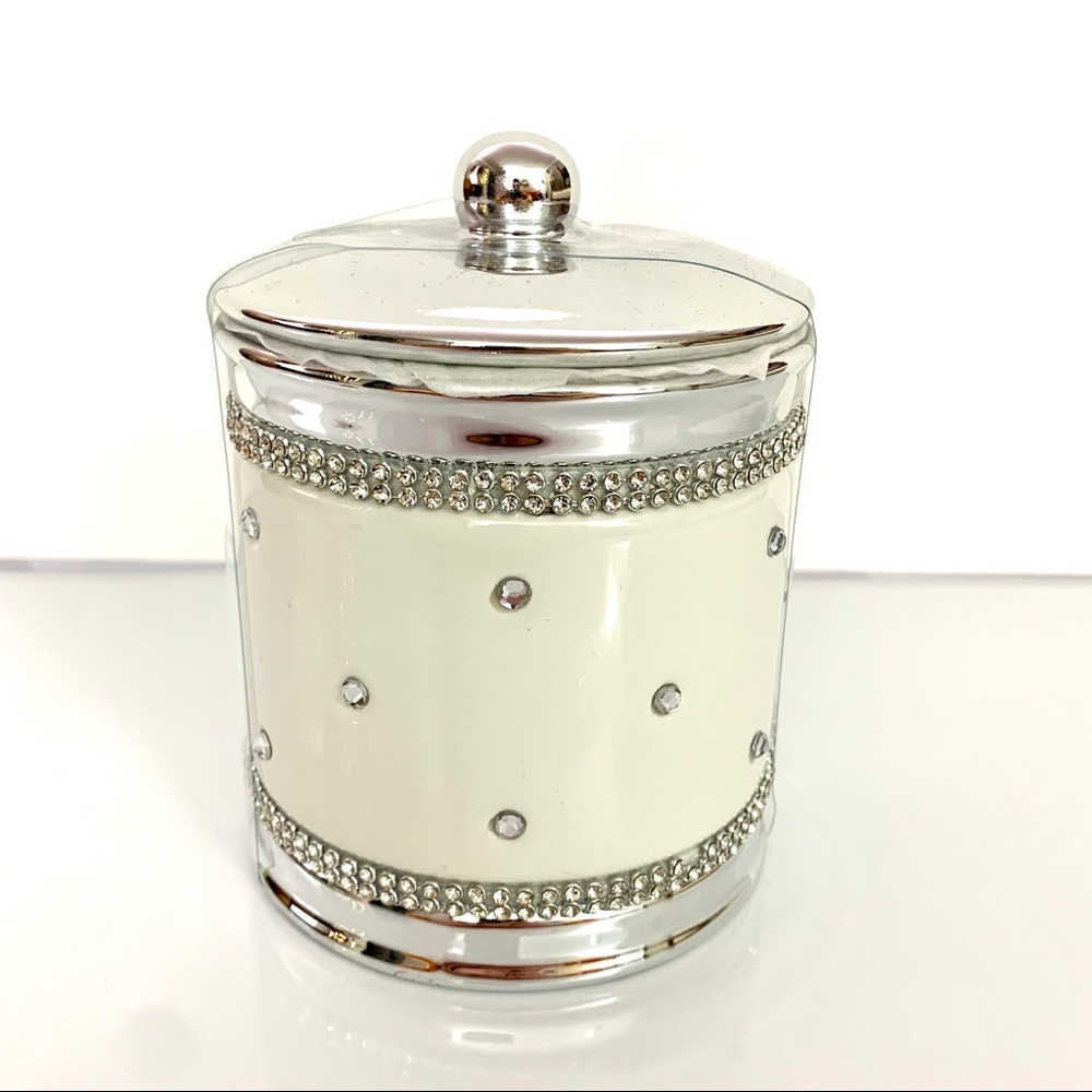 Bella Lux Rhinestone White Ceramic Bathroom Accessory Makeup Jar [A]